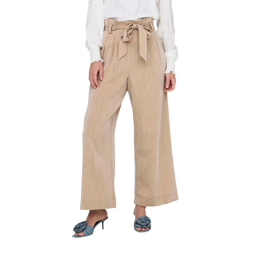 Beige Viscose Casual Pants