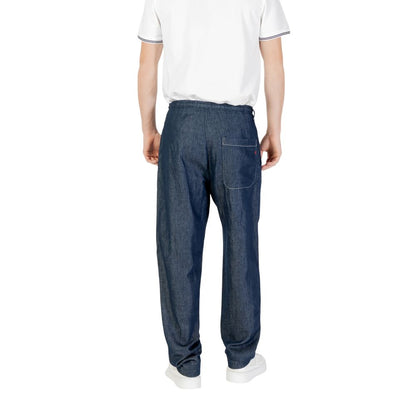 Blue Cotton Casual Pants