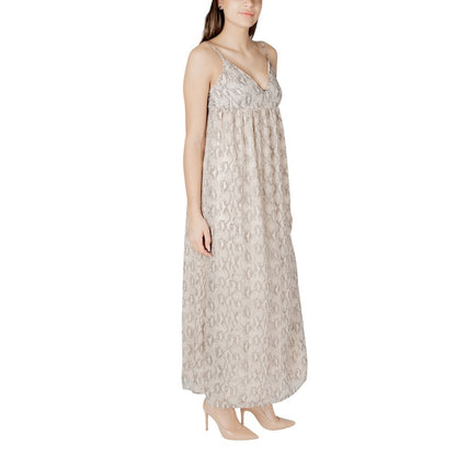 Beige Recycled Polyester Long Dress