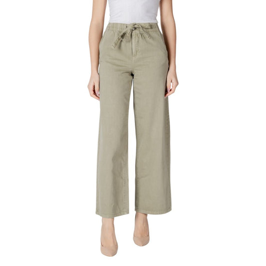 Green Cotton Casual Pants