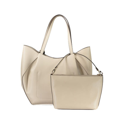 Beige Polyurethane Women's Handbag