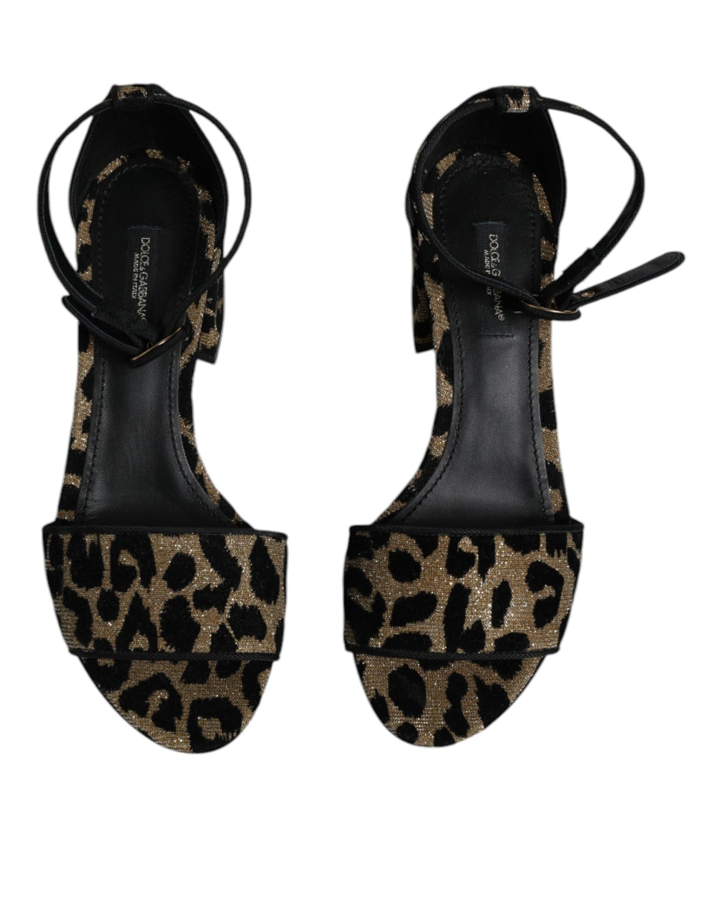 Gold Leopard Ankle Strap Heels Sandals Shoes