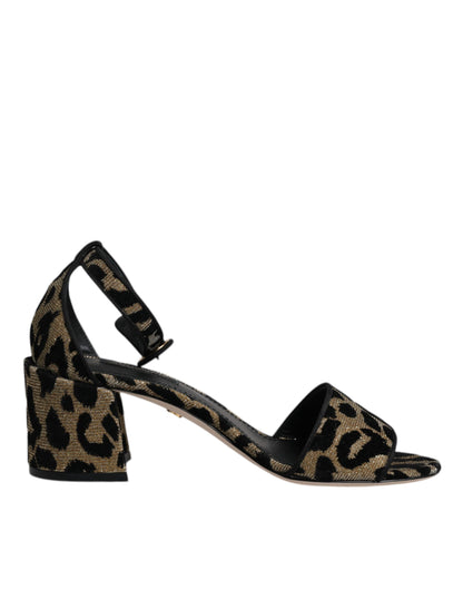 Gold Leopard Ankle Strap Heels Sandals Shoes