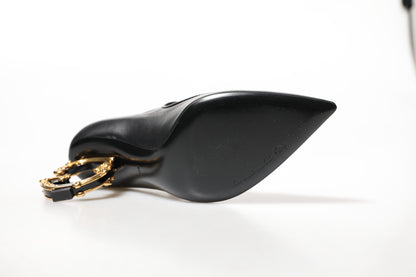 Black Leather Logo Heels Mary Janes Pumps Shoes