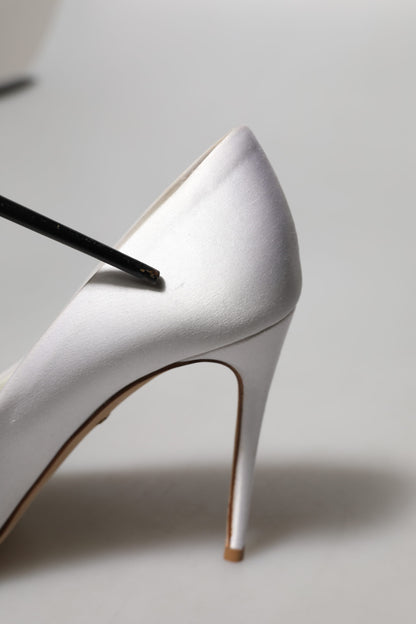 White Crystals Peep Toe Satin Pumps Shoes