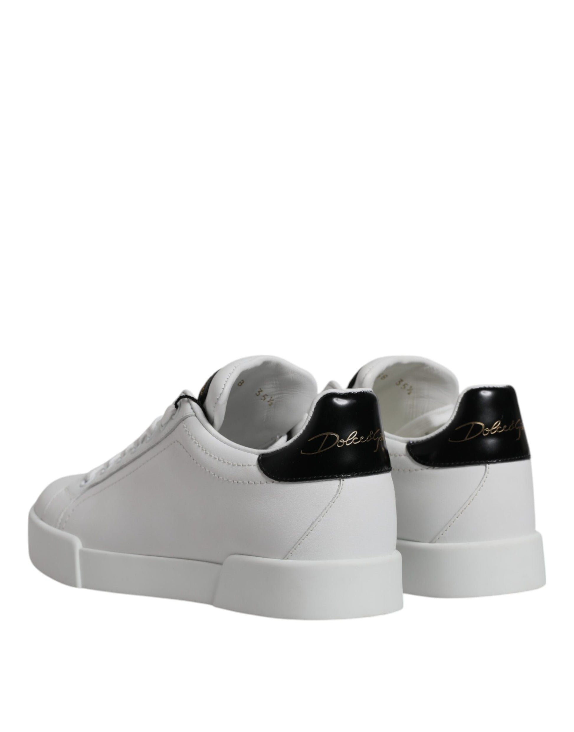 White Black Leather Low Top Sneakers Shoes