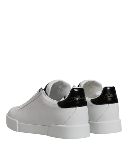 White Black Leather Low Top Sneakers Shoes