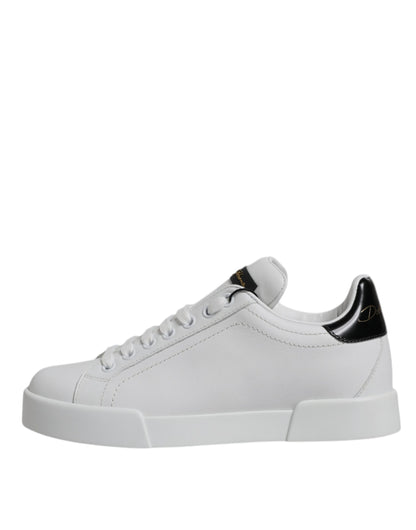 White Black Leather Low Top Sneakers Shoes