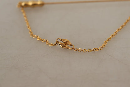 Gold Tone 925 Sterling Silver Crystal Chain Brooch