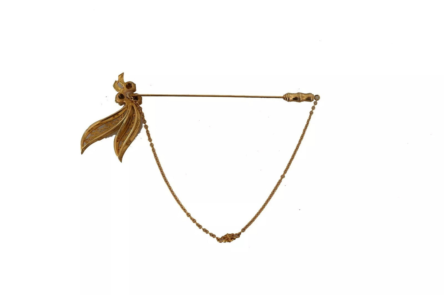 Gold Tone 925 Sterling Silver Crystal Chain Brooch