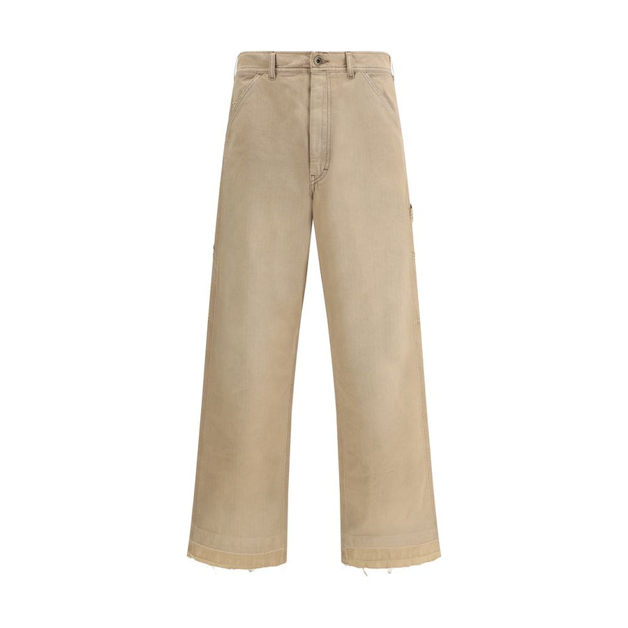Beige Cotton Casual Pants