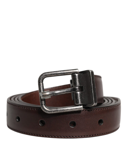 Dark Brown Leather Antique Silver Buckle Belt