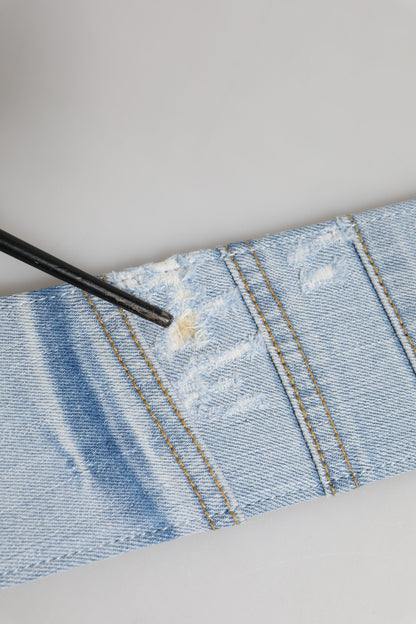 Blue Two Tone Denim Gold Metal Buckle Belt