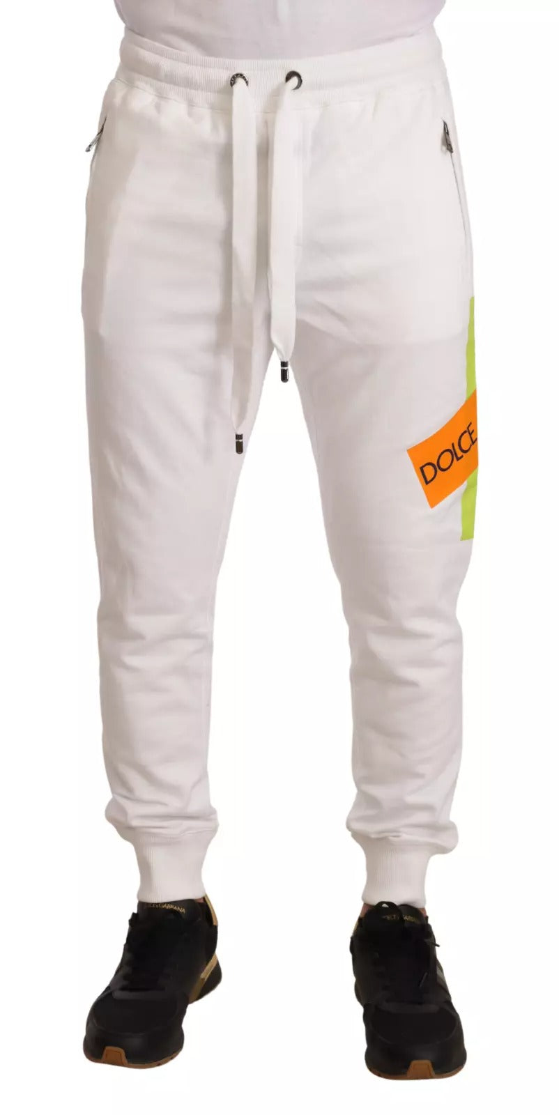 White Cotton Logo Patch Sweatpants Jogging Pants