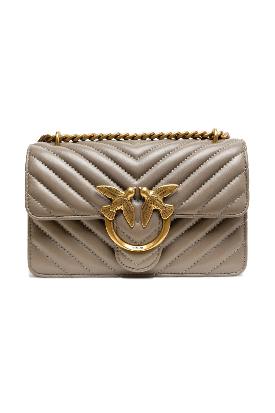 Grey Leather Love One Mini Shoulder Bag
