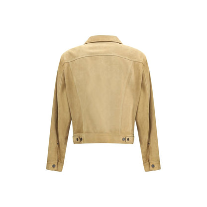 Beige Leather Denim Jacket