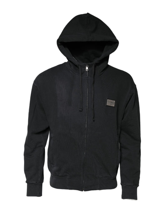 Black Logo Full Zip Hooded Men Sweatshirt Sweater