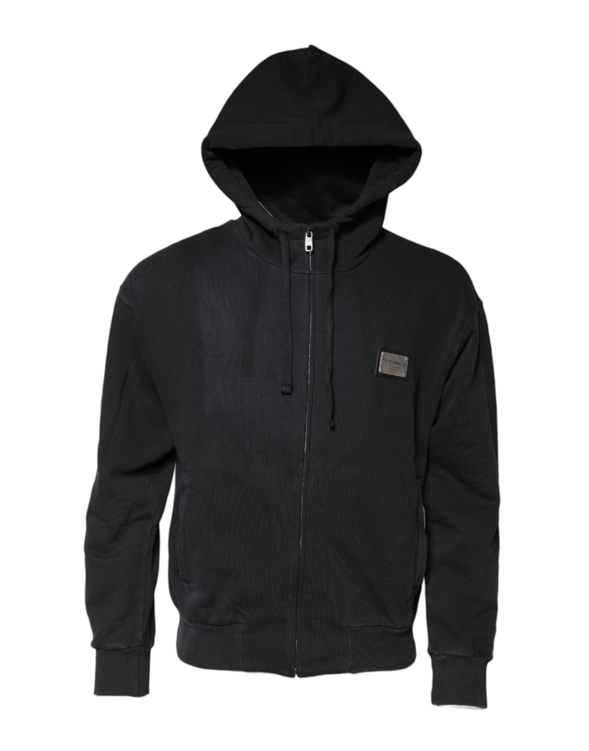 Black Logo Full Zip Hooded Men Sweatshirt Sweater
