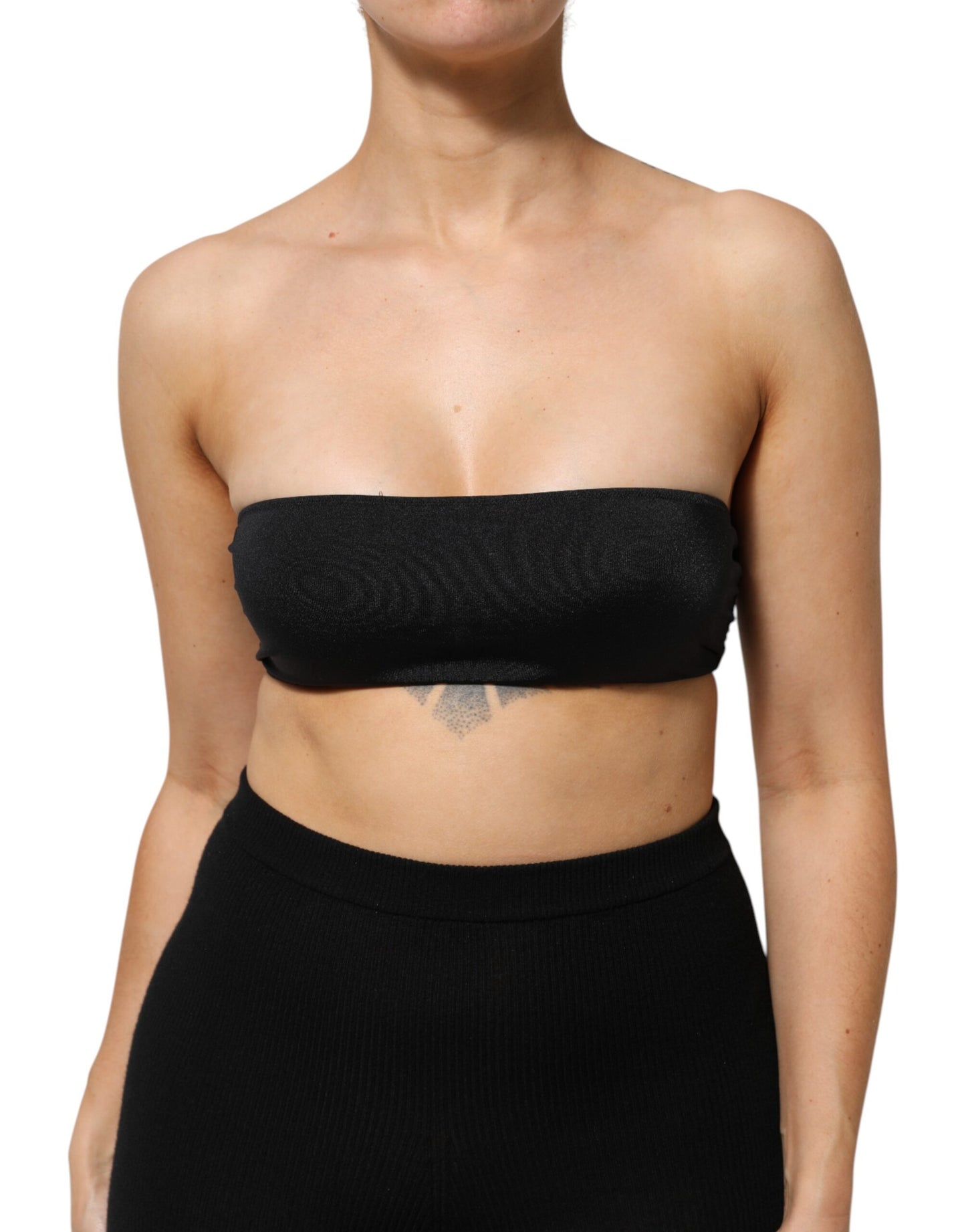 Black Nylon Blend Bandeau Strapless Tube Top
