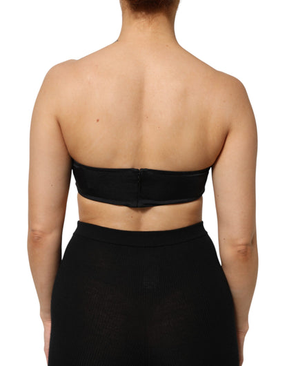 Black Nylon Blend Bandeau Strapless Tube  Top