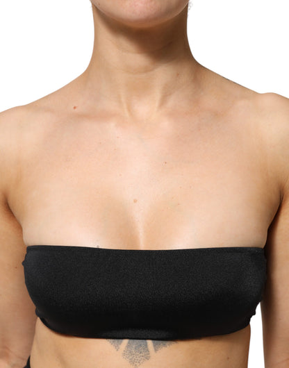 Black Nylon Blend Bandeau Strapless Tube  Top
