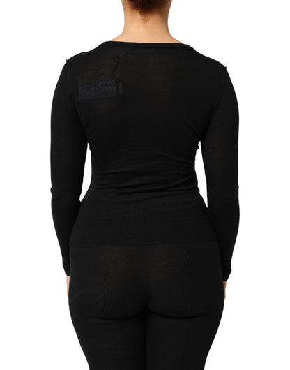 Black Virgin Wool Buttoned Cardigan Sweater