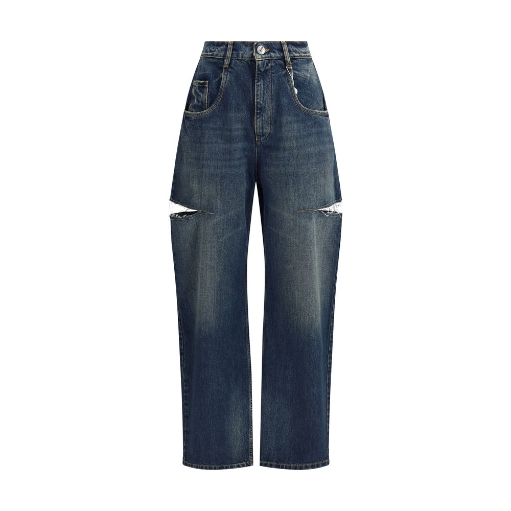 Blue Cotton High-Waisted Jean