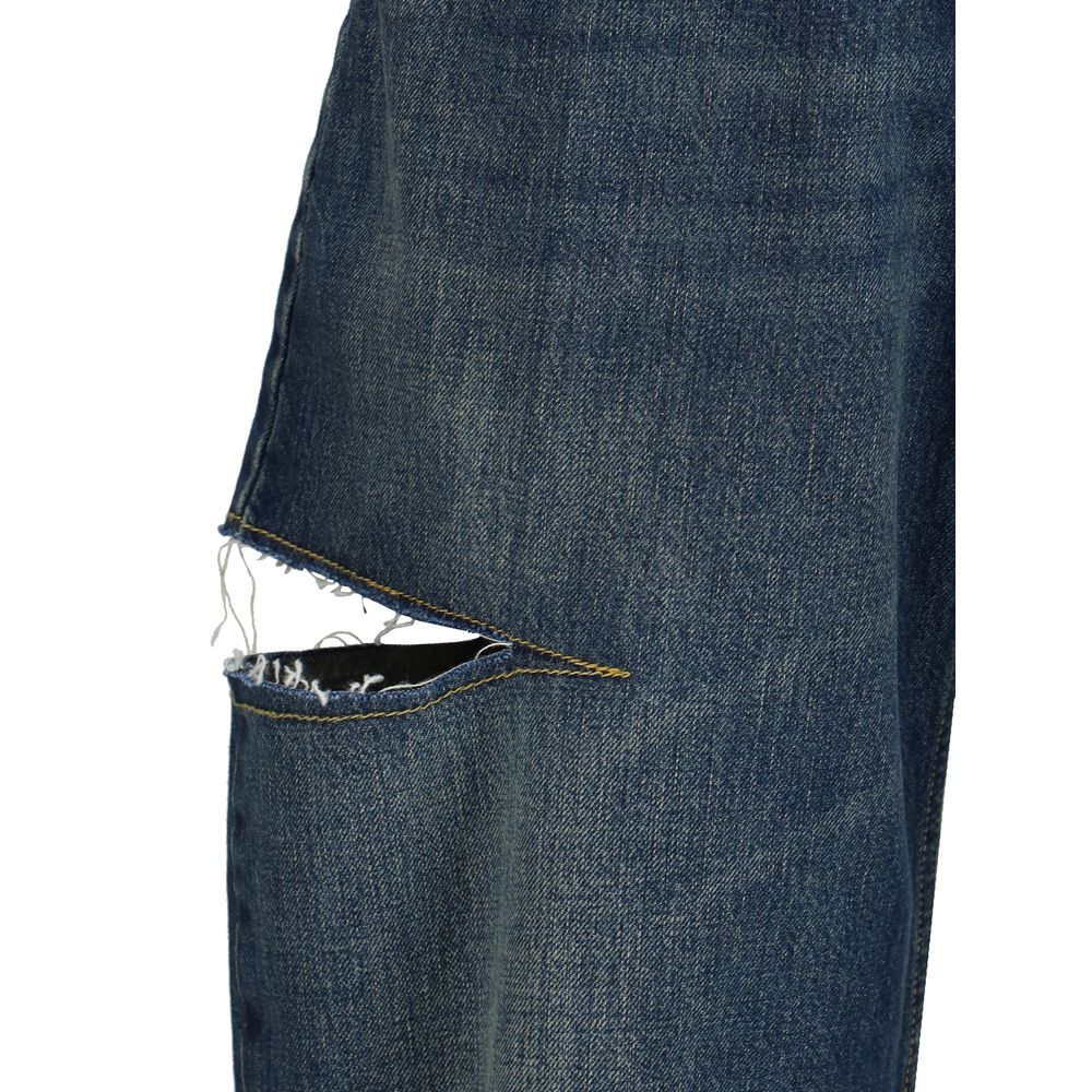 Blue Cotton High-Waisted Jean