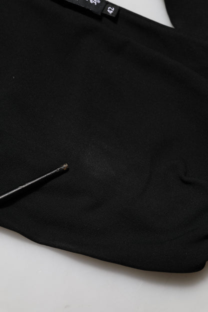 Black Viscose Halter Off Shoulder Cropped Top