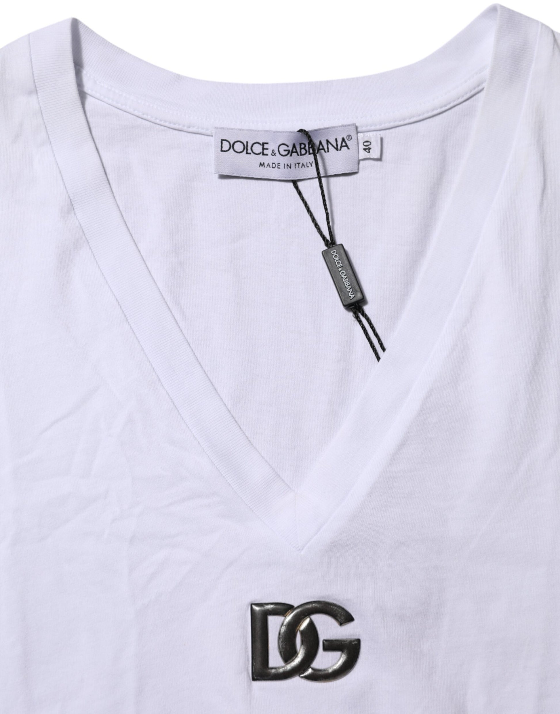 White Cotton V-Neck Short Sleeves T-Shirt