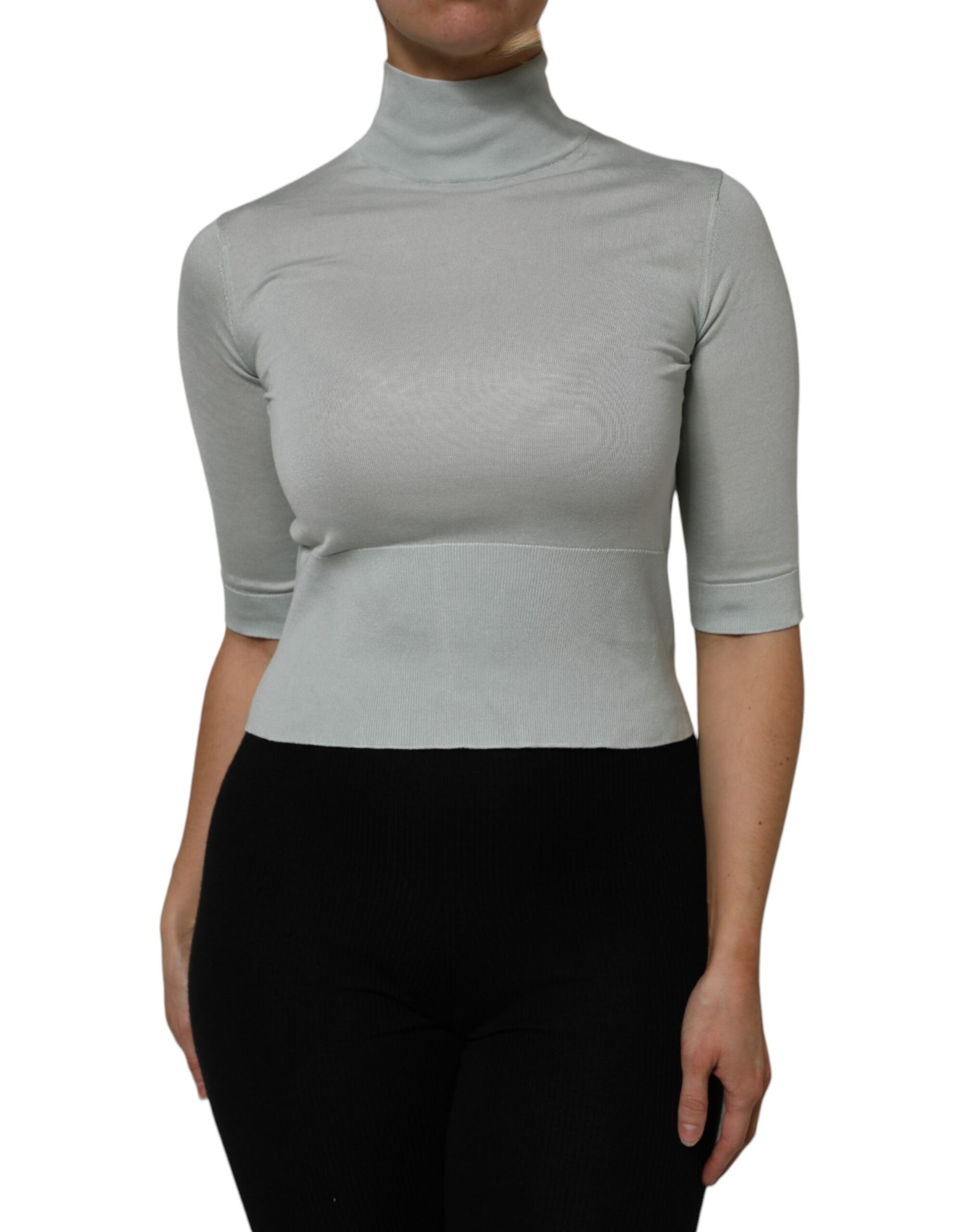 Gray Turtle Neck 3/4 Sleeves Pullover Top