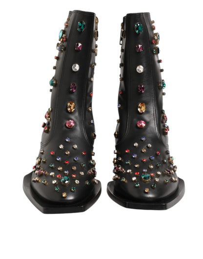 Black Crystal Embellished Men Short Boots Shoes