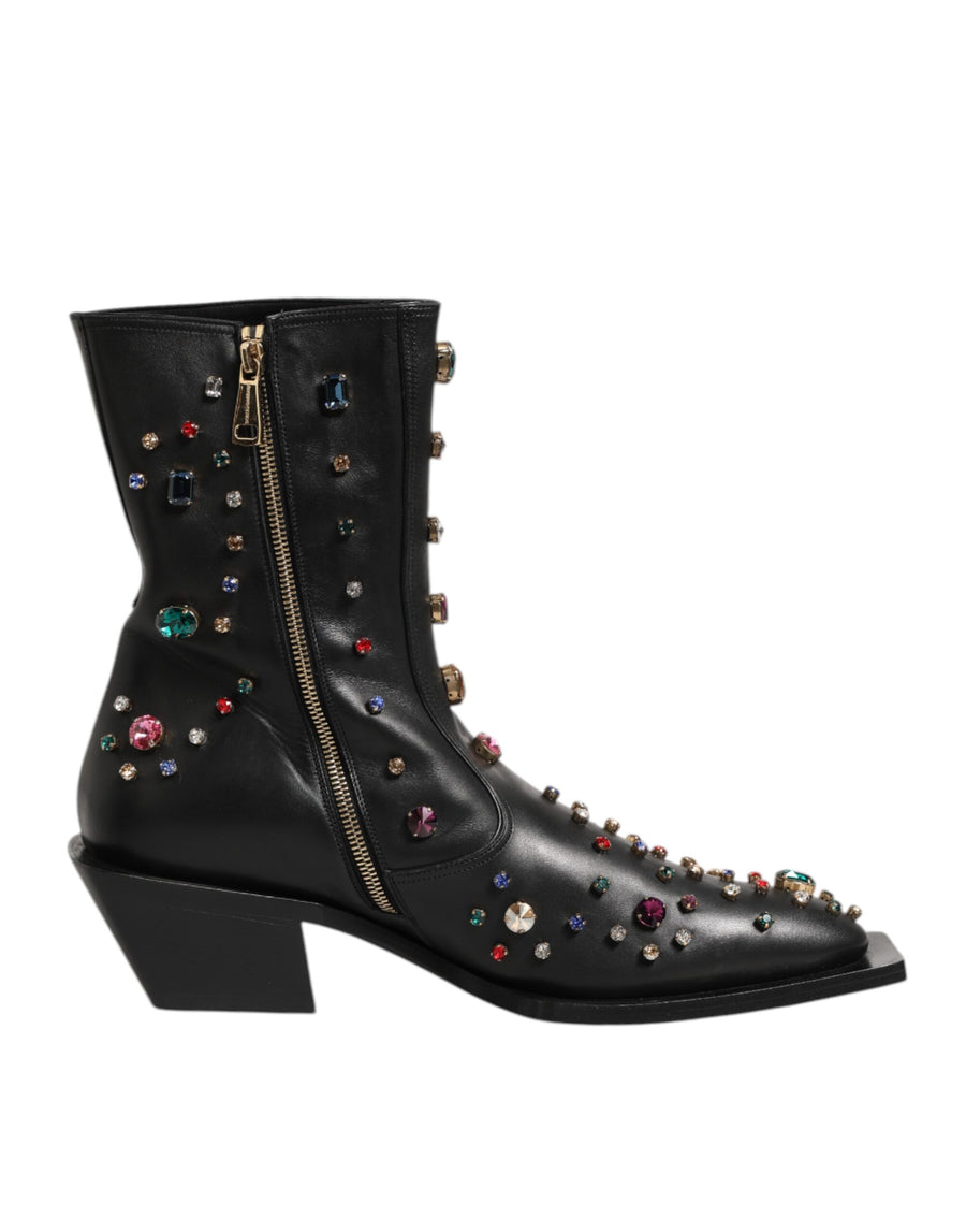 Black Crystal Embellished Men Short Boots Shoes