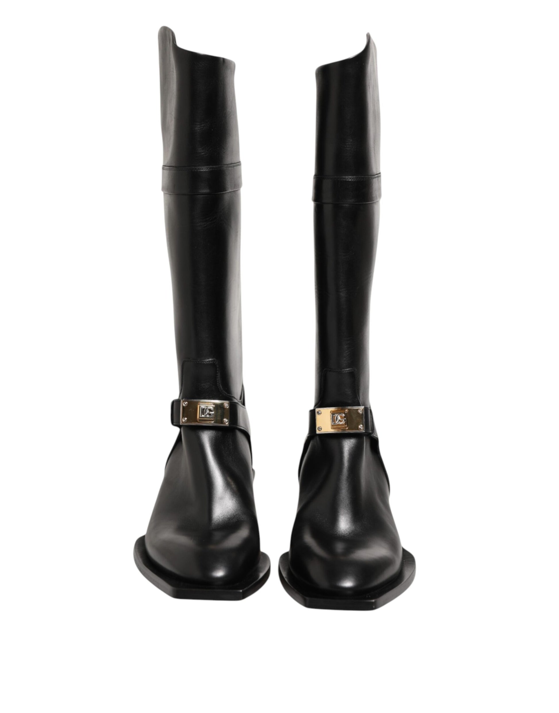 Black Logo Plaque Over The Calf Boot Shoes