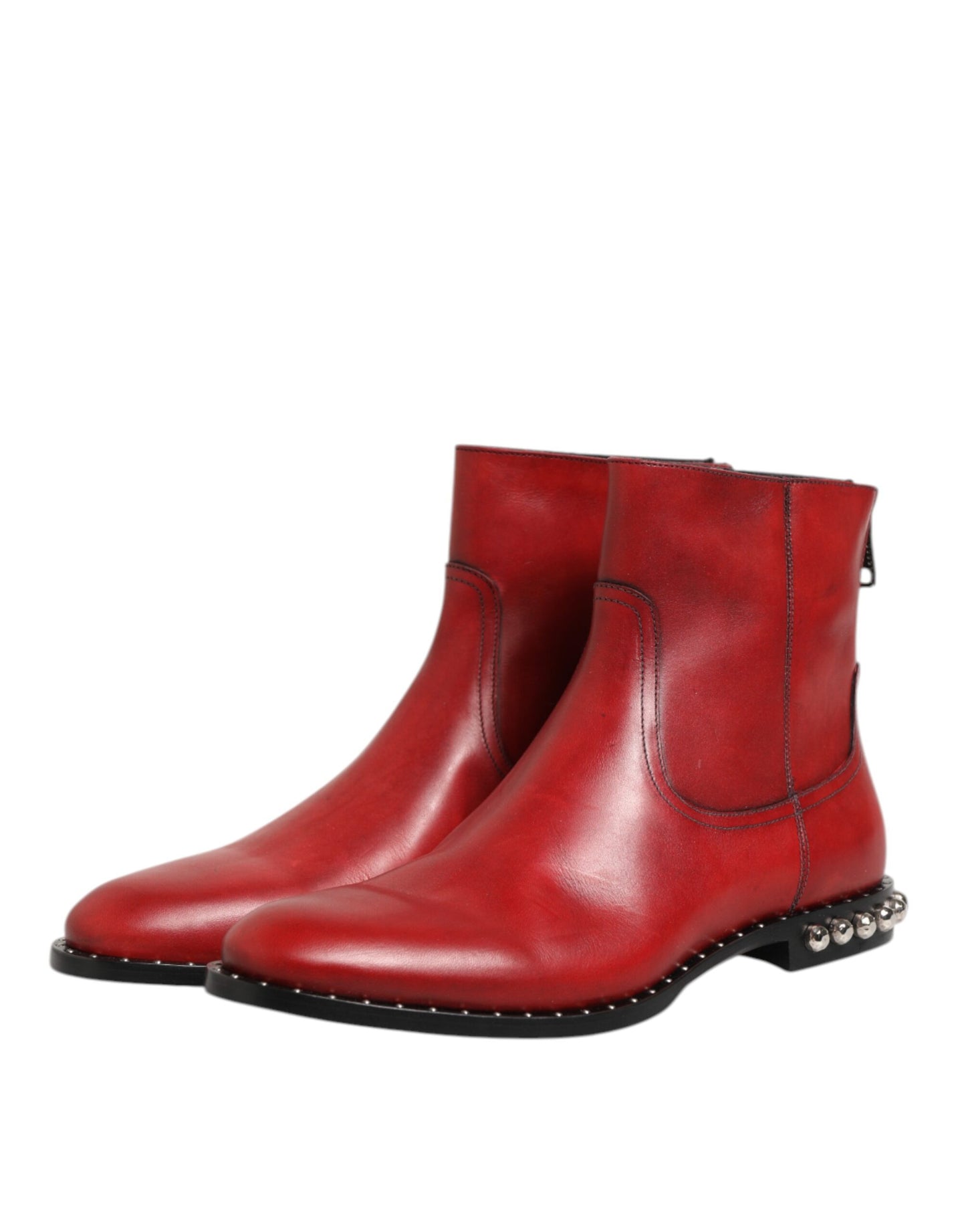 Red Studded Chelsea Short Ankle Boots Shoes