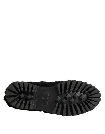 Dress Black Fur Leather Slippers Men Shoes