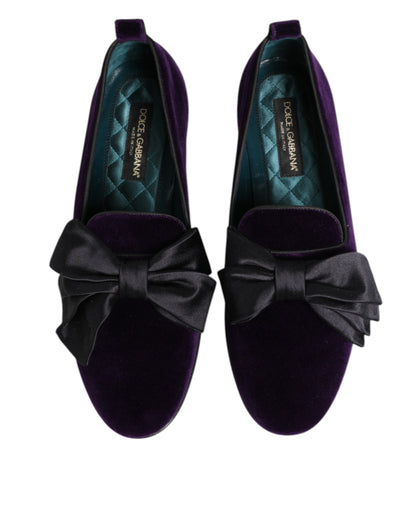 Purple Suede Cotton Bow Slip On Loafers Shoes