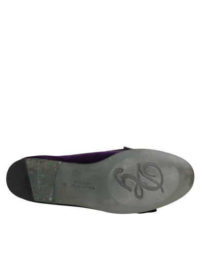 Purple Suede Cotton Bow Slip On Loafers Shoes