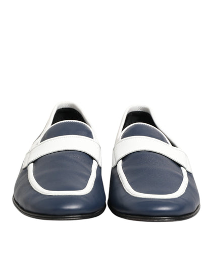 White Blue Leather Slip On Loafers Men Formal Shoes