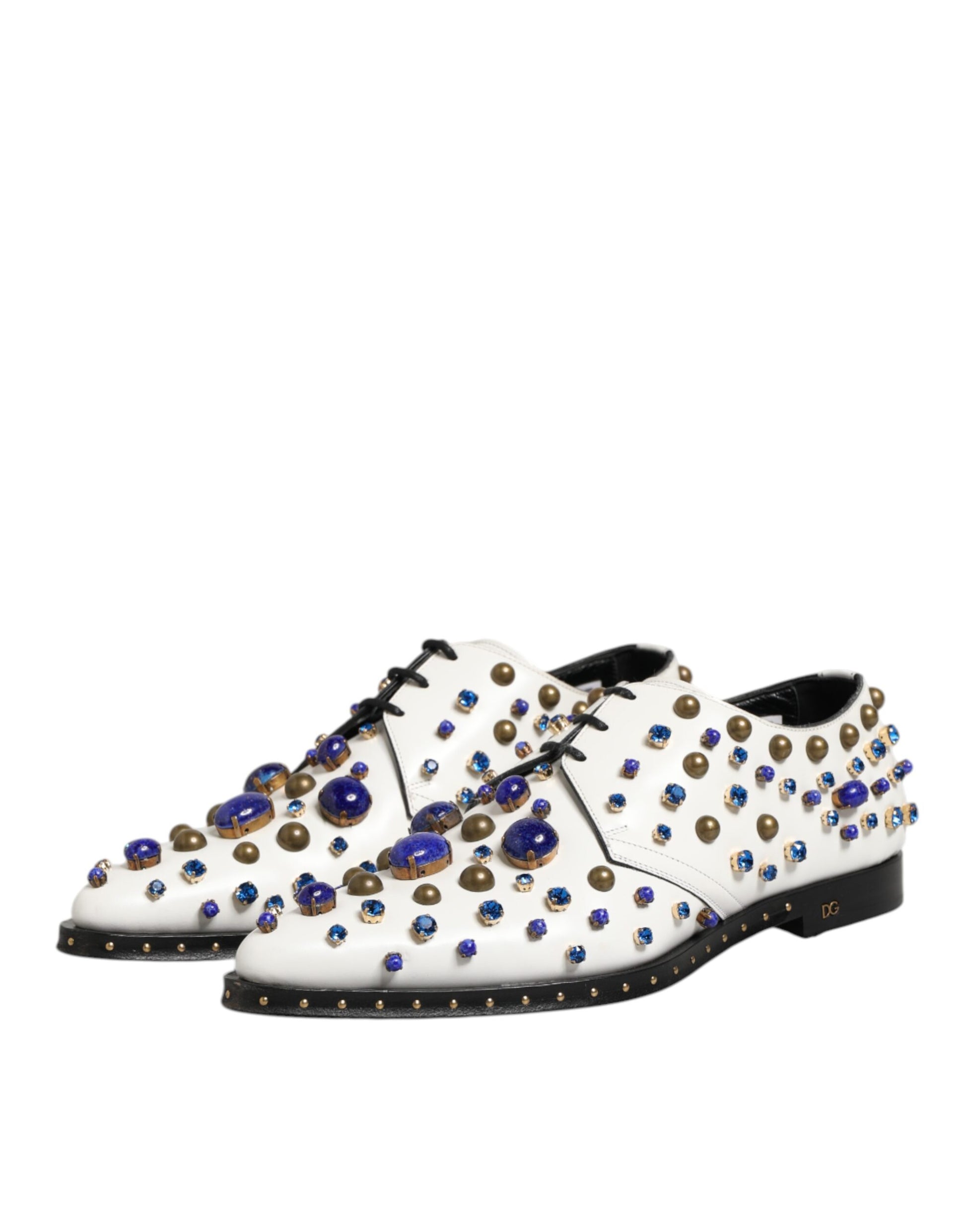White Leather Crystals Embellished Dress Shoes