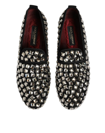 Black Suede Crystals Loafers Men Dress Shoes