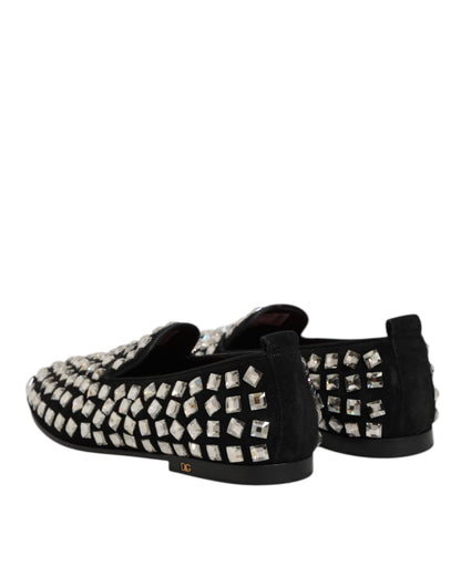 Black Suede Crystals Loafers Men Dress Shoes