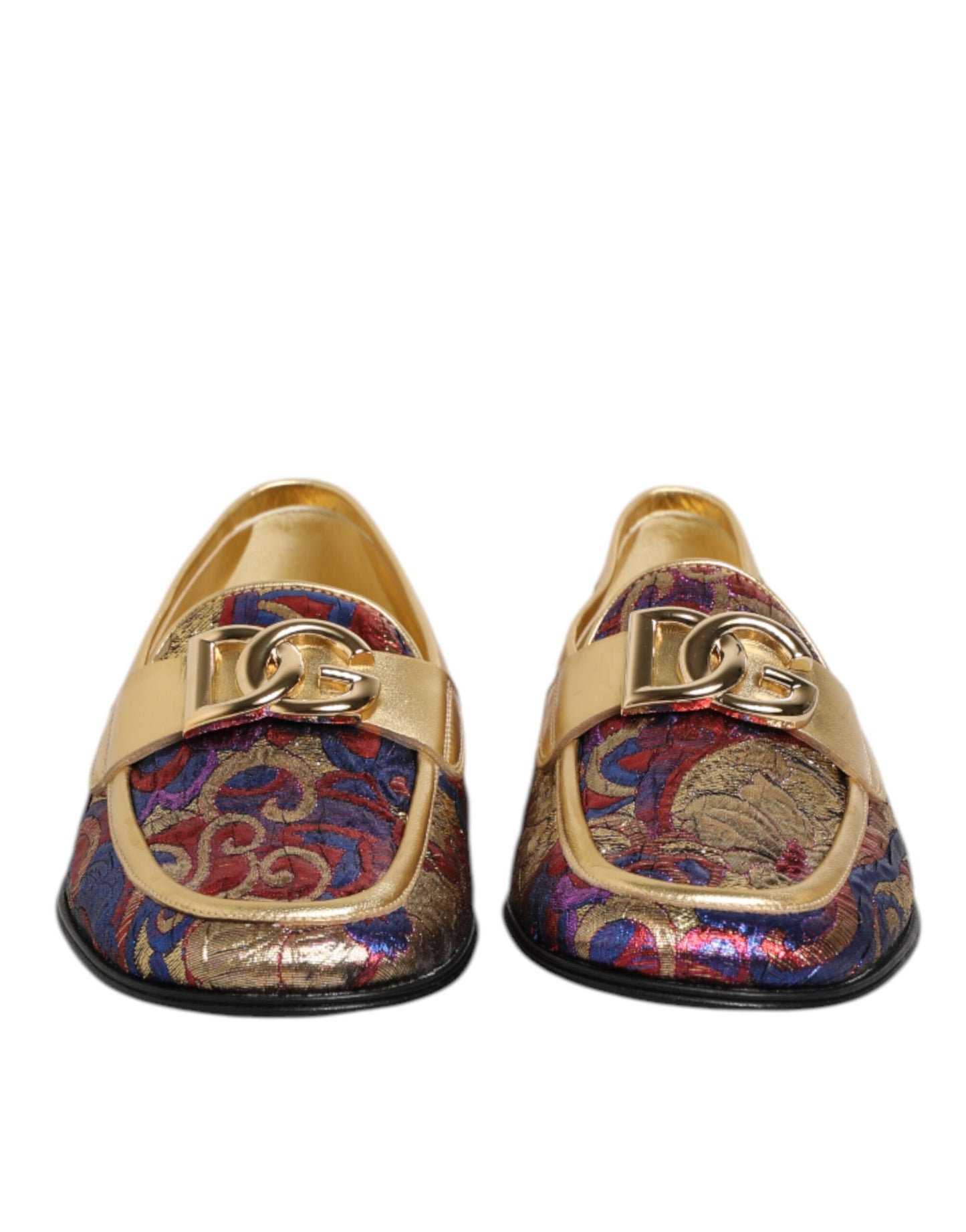 Multicolor Jacquard Gold DG Logo Loafer Shoes
