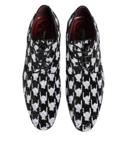 Dress Black White Sequined Lace Up Derby Shoes