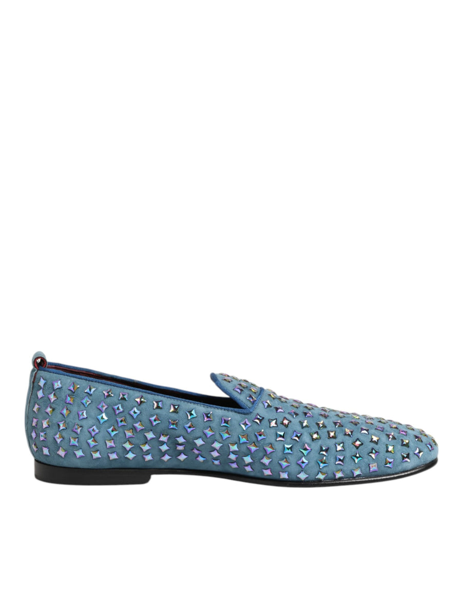 Blue Suede Studded Dress Men Loafers Shoes