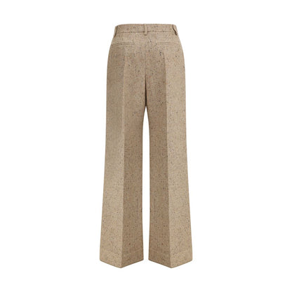 Beige Fleece Wool Casual Pants
