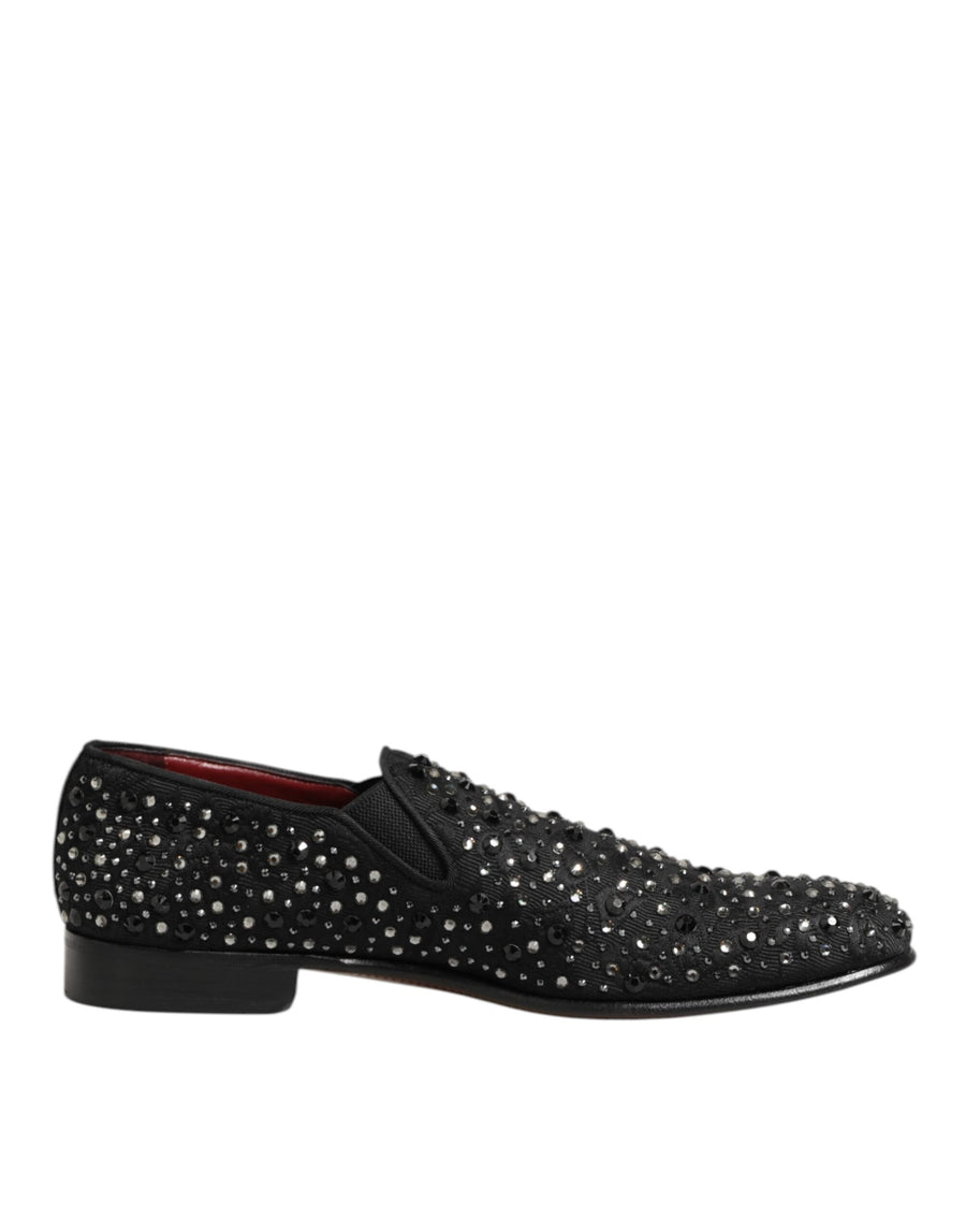 Black Suede Crystal Embellished Loafer Shoes