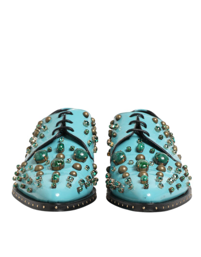 Turquoise Crystal Embellished Men Derby Shoes