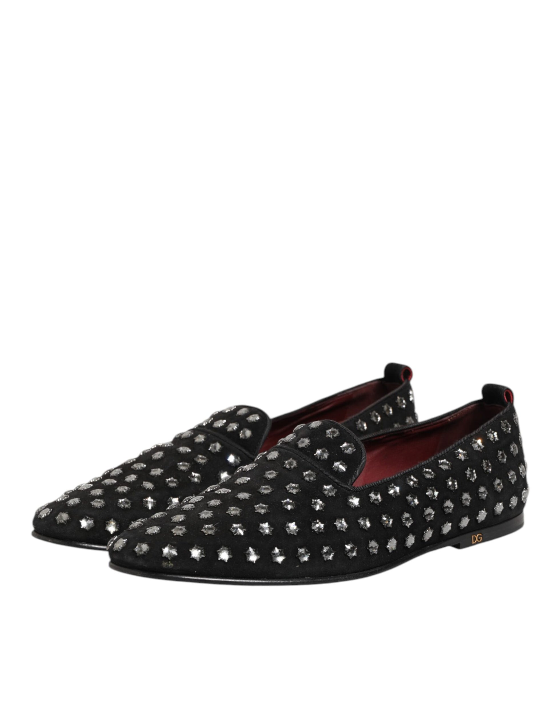 Black Crystal Embellished Loafers Dress Shoes