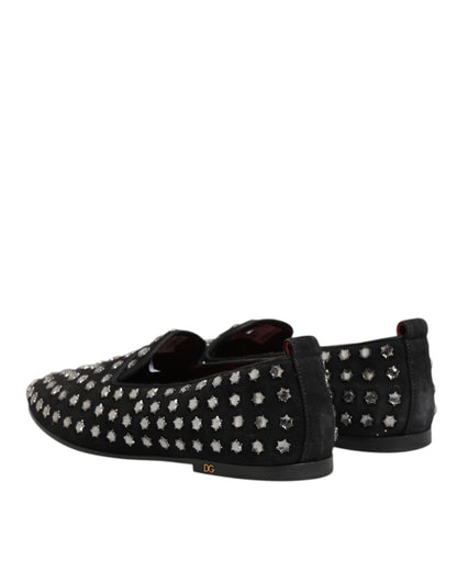 Black Crystal Embellished Loafers Dress Shoes